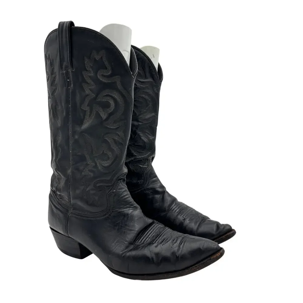 Vintage J. Chisholm Black Leather Cowboy Boots Mens 11.5D Western Cowboy